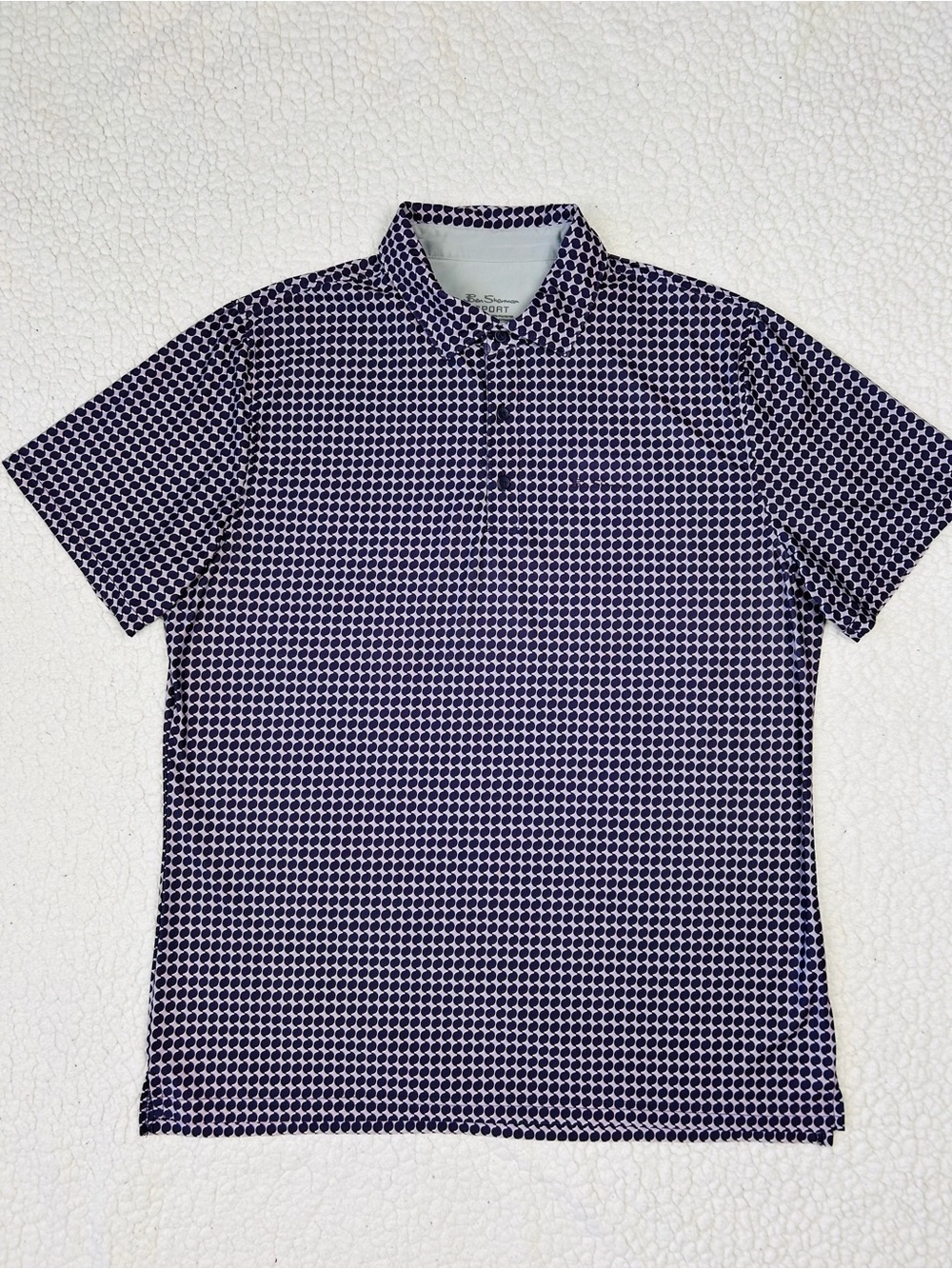 Ben Sherman Sport Polo Shirt Men's L Purple Geometric Print Jersey Golf Stretch